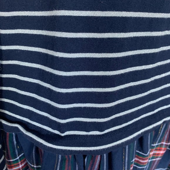 Crewcuts Girls Ruffleneck Mixy Dress In Navy Stripe and Plaid Size Medium (8-9) - Picture 7 of 9